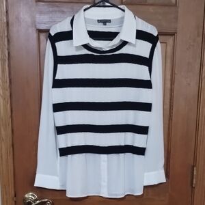New Without Tag Adrianna Papell Black and White Striped Button Down Shirt